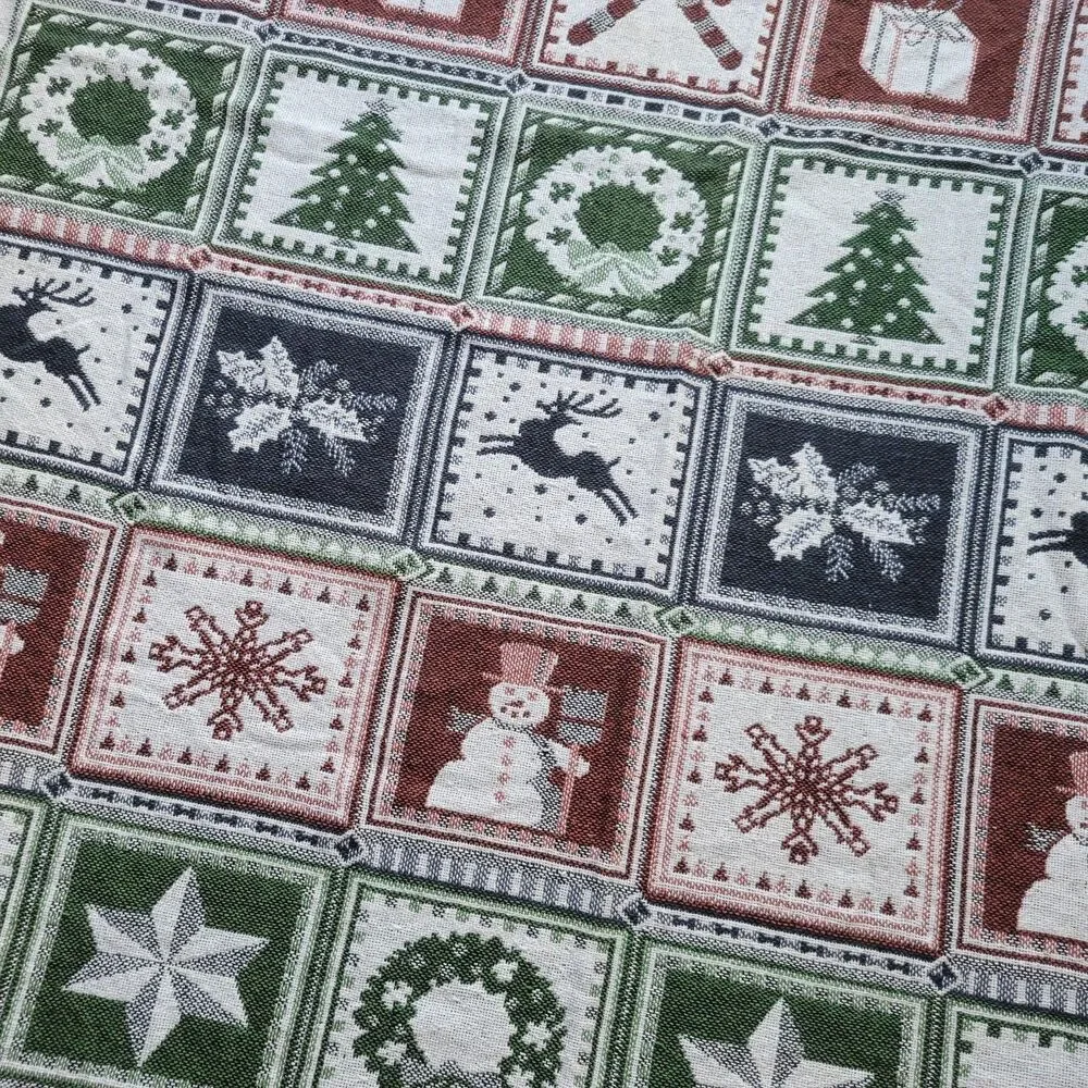 Christmas Afghan Woven Quilt Squares Throw Blanket 60” X 48” Handmade